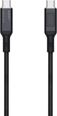 Kabllo USB-C në USB-C AUKEY CB-MCC102, 1.8m, LED, 100W PD, E zezë