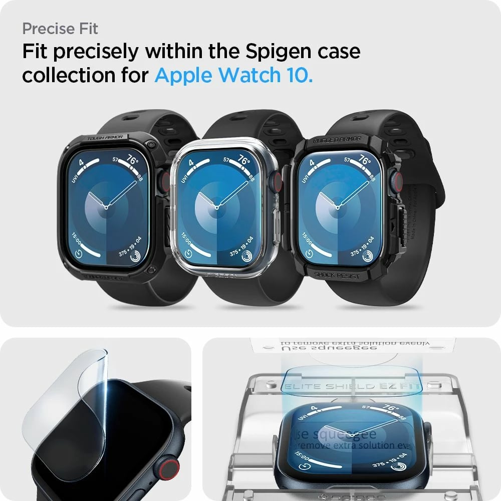 Mbrojtëse ekrani për smartwatch Spigen Elite Shield EZ FIT Hybrid Glass, për Apple Watch 10 46mm, Transparent, 2-pack