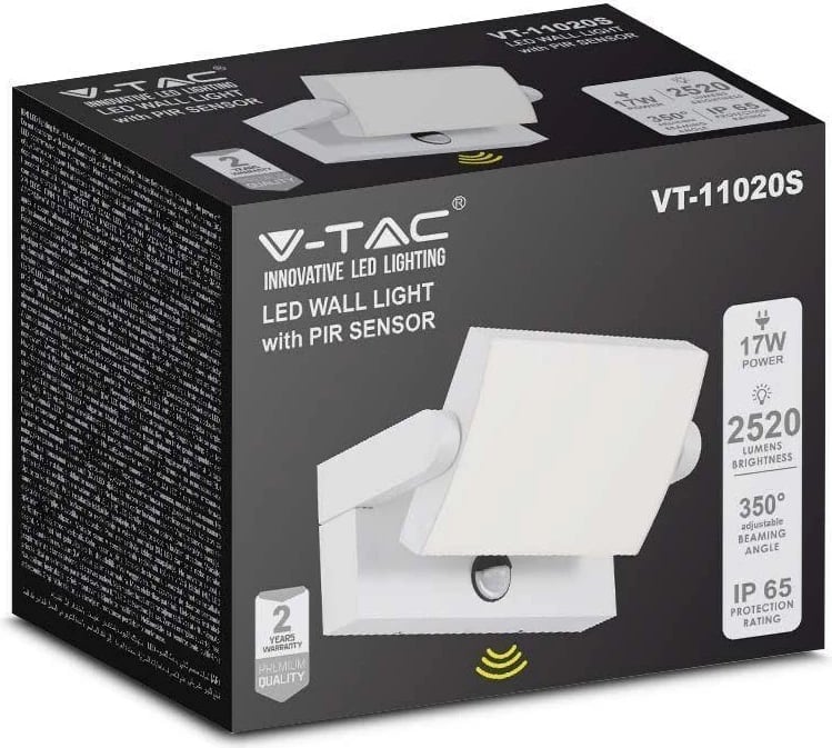 Projektor V-TAC 17W LED me sensor lëvizjeje i bardhë IP65 VT-11020S 3000K