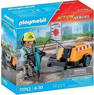 Set lodrash Playmobil Action Heroes 71752, punëtor ndërtimi me çekiç pneumatik, 14 pjesë
