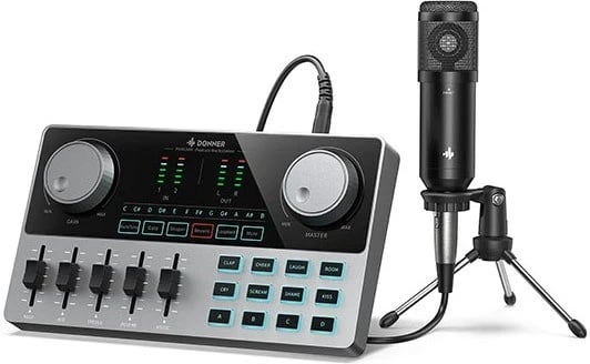 Kit për podcast Donner Podcast Starter, me mikrofon studio, i zi