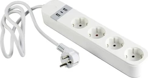 Shirit elektrik i mençur Gembird TSL-PS-S4U-01-W, 4 dalje AC, 1.5 m, 3880 W, Bardhë