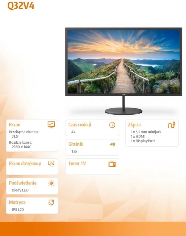Monitor AOC Q32V4, 31.5", IPS, QHD, HDMI, DP, Altoparlantë, Zi