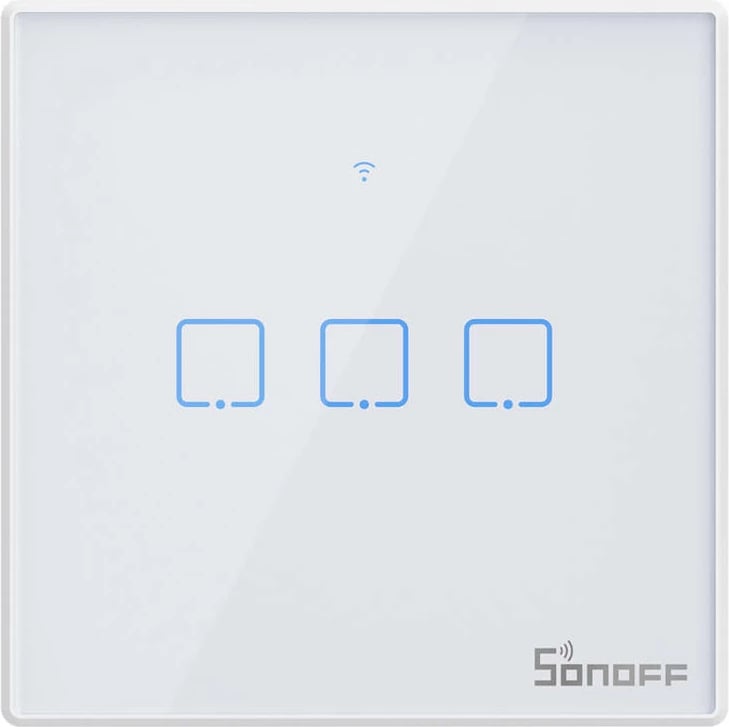 Switch i mençur Sonoff T2 EU TX, 3-kanalësh, WiFi + RF 433, i bardhë