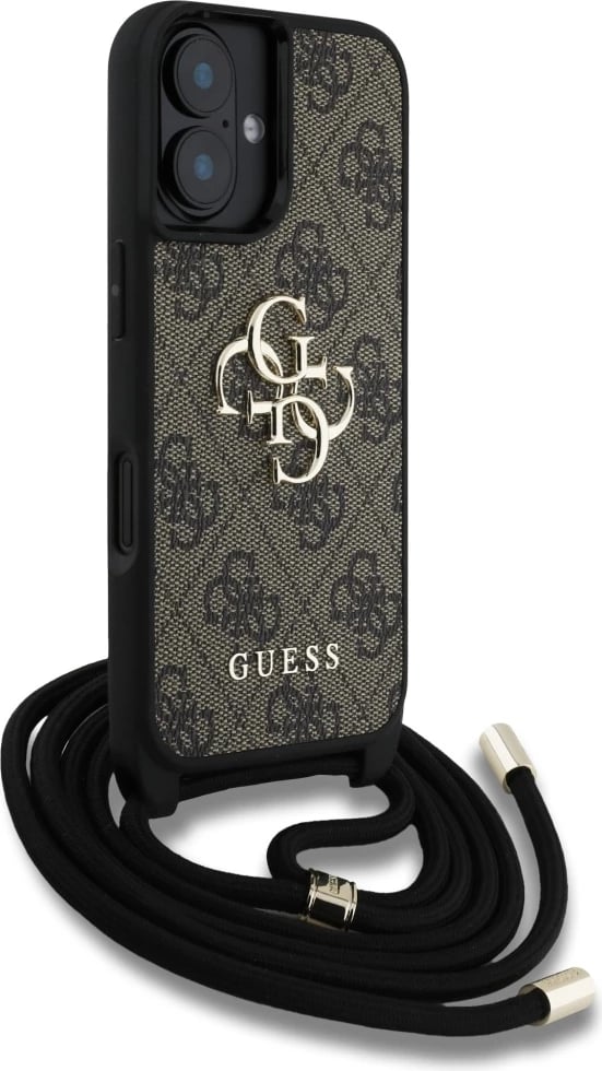 Mbështjellës Guess 4G Big Logo Cord Stap Crossbody për iPhone 16 Plus, Kafe