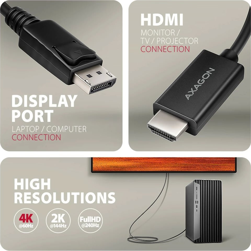 Adapter kabllo DisplayPort në HDMI AXAGON RVD-HI20C2, 1.8m, 4K/60Hz, i zi