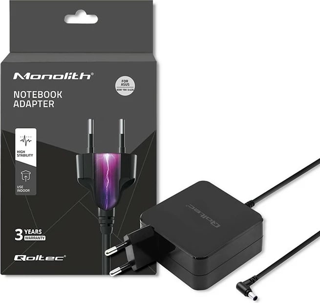 Karikues laptopi Qoltec për Asus, 65W, 19V, 3.42A, 5.5x2.5 mm, i zi