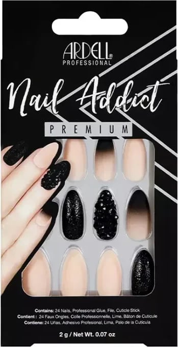 Thonj artificialë Ardell Nail Addict Black Stud & Pink Ombre unisex 24 copë