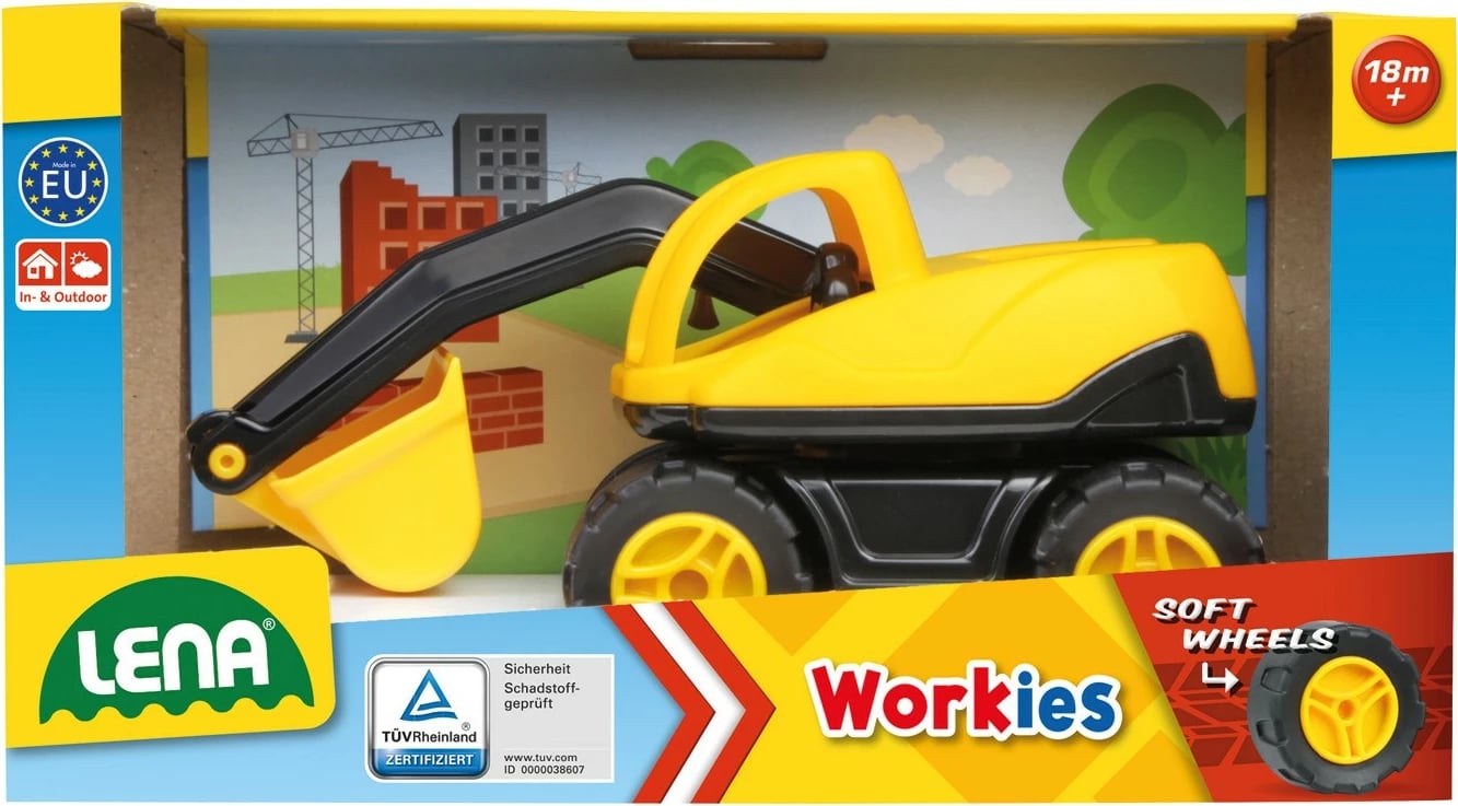 Ekskavator lodër Lena Workies, plastikë ABS, për djem, e verdhë/e zezë