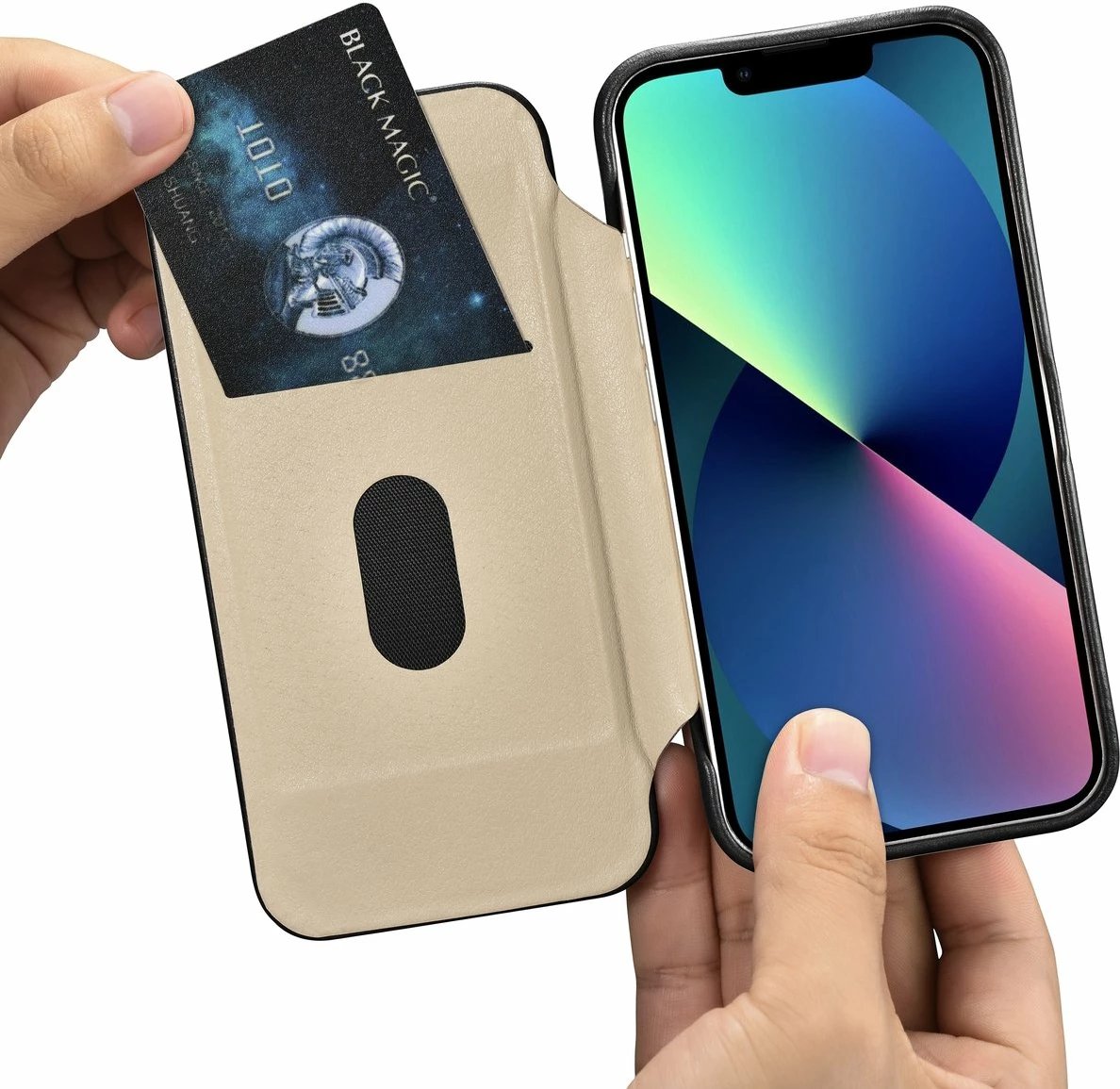 Mbështjellës iCarer Oil Wax Premium Leather Folio për iPhone 14 Plus, MagSafe, i zi Mbështjellës iCarer Oil Wax Premium Leather Folio për iPhone 14 Plus, MagSafe, i zi