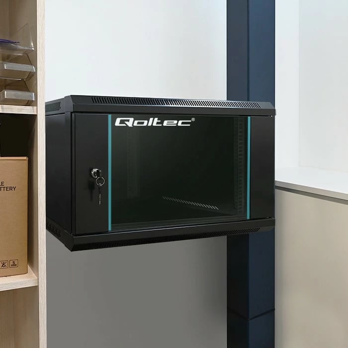 Kasë RACK Qoltec 19-inç, 12U, 600x635x450 mm, e zezë, montim në mur
