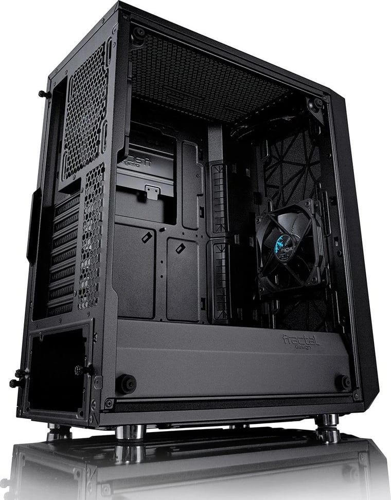 Kasë Fractal Design Meshify C Blackout, Midi Tower, ATX/ITX/mATX, xham i temperuar, e zezë