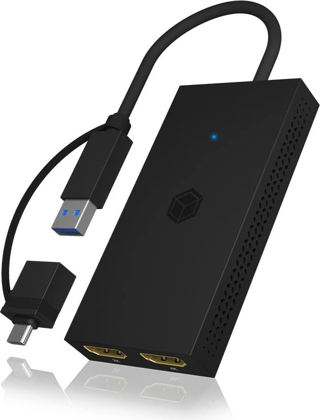 Splitter HDMI ICY BOX IB-SPL1029AC, USB në 2x HDMI, 4K, i zi