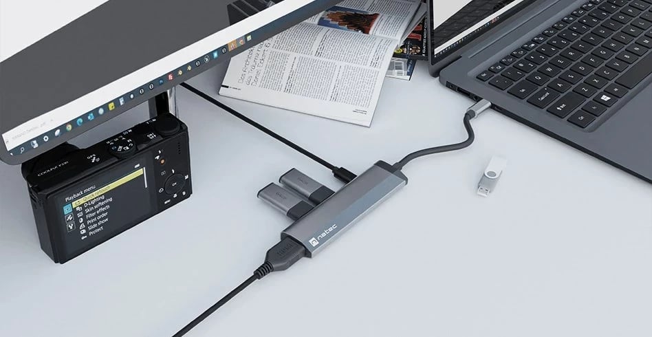 Hub USB NATEC Fowler Slim, Wired, Type-C, 5 Gbit/s, Zi