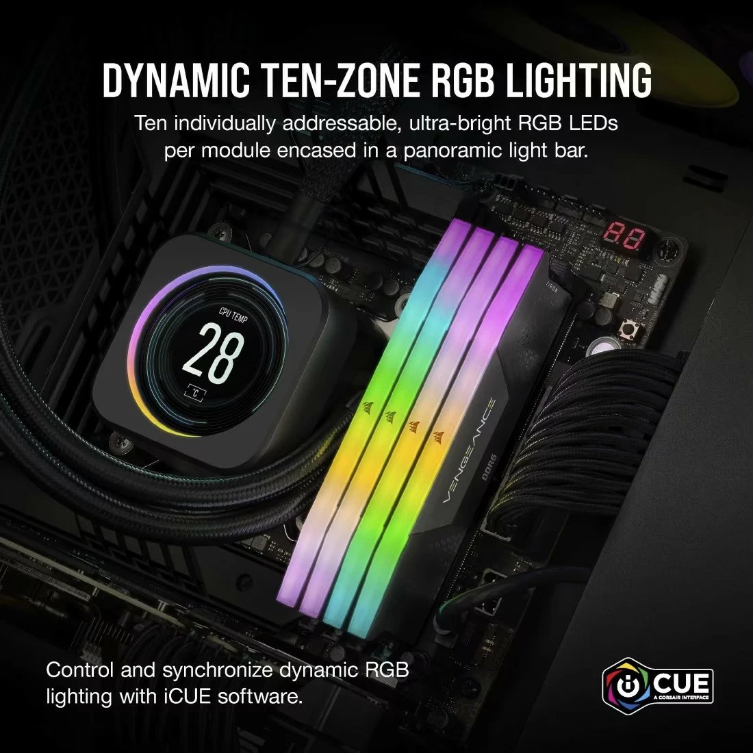 RAM memorje Corsair Vengeance RGB DDR5 48GB (2x24GB) 6400MHz CL36, e zezë