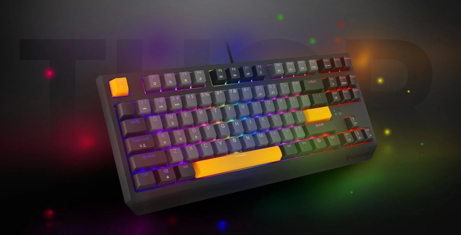 Tastierë mekanike gaming GENESIS Thor 230 TKL, Outemu Red, RGB, Wireless + Bluetooth + USB, Portokalli