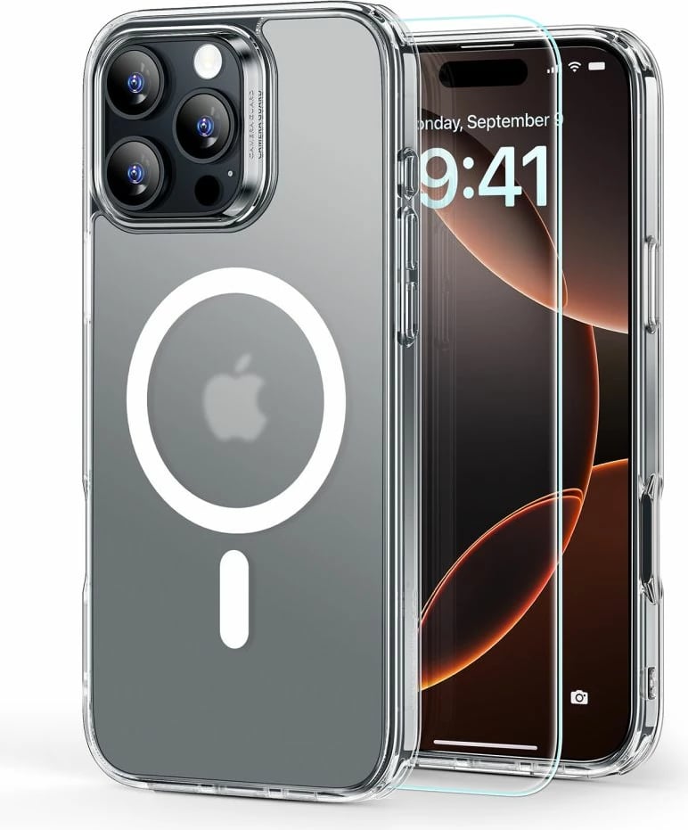Mbështjellës ESR Classic Hybrid HaloLock me MagSafe për iPhone 16 Pro Max, gjysmë-transparent, me xham të temperuar
