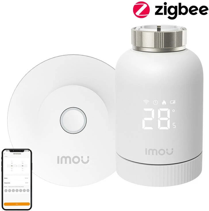 Set kokë termostatike smart IMOU KIT-TRV1-EU-2 me gateway ZigBee dhe 6 adaptera, Bardhë