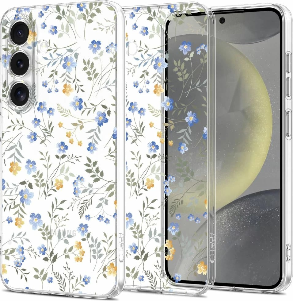 Mbështjellës Tech-Protect FlexAir për Samsung Galaxy S25, Daisies with Leaves, Bardhë/Transparent