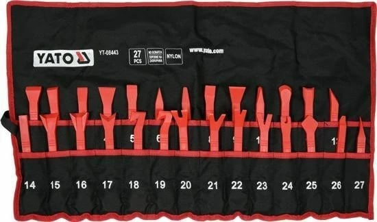 Set mjetesh Yato YT-08443 për riparim karrocerie, 27 copë, e kuqe