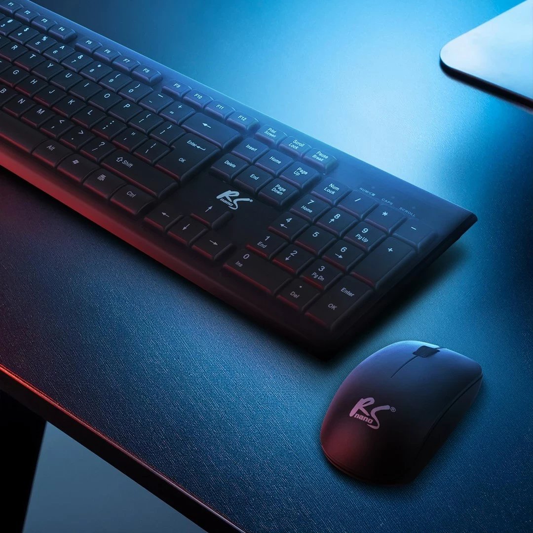 Tastierë dhe Maus NanoRS RS580, Pa kabllo, Ergonomik, Zi