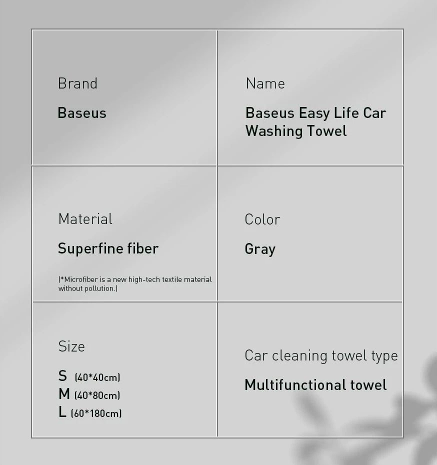 Peshqir mikrofibër Baseus CRXCMJ-A0G, 40x80cm, Gri