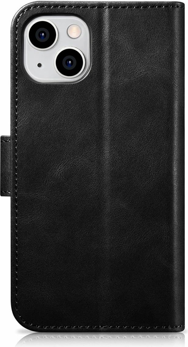 Mbështjellës iCarer Oil Wax Wallet Case 2in1 për iPhone 14, lëkurë natyrale, Anti-RFID, e zezë