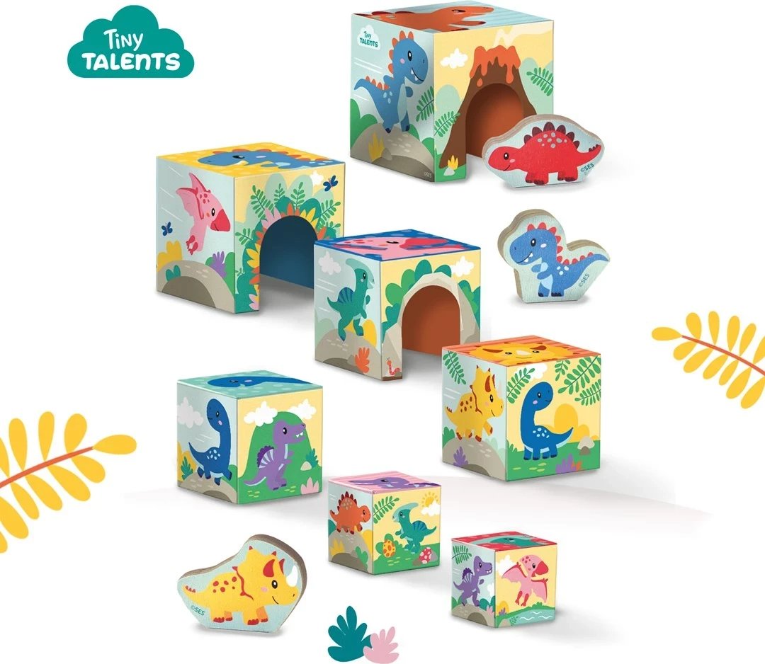 Set blloqesh druri për ndërtim SES Tiny Talents me figura dinozaurësh, për fëmijë