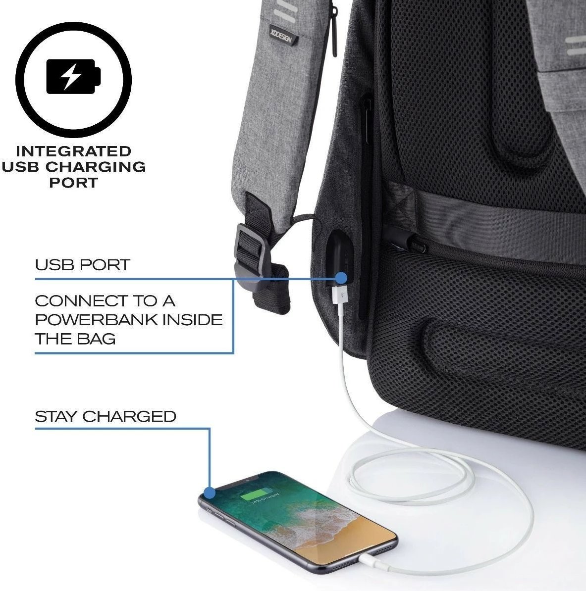 Çantë shpine XD DESIGN BOBBY HERO REGULAR, 16L, për laptop 15.6", Gri