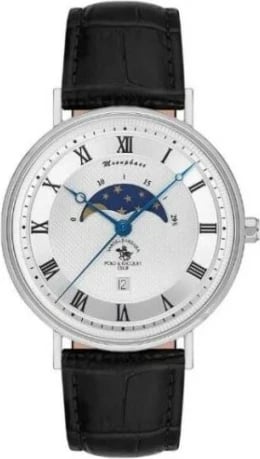 Santa Barbara Polo Classy White Dial Leather Band Watch Roman Numerals