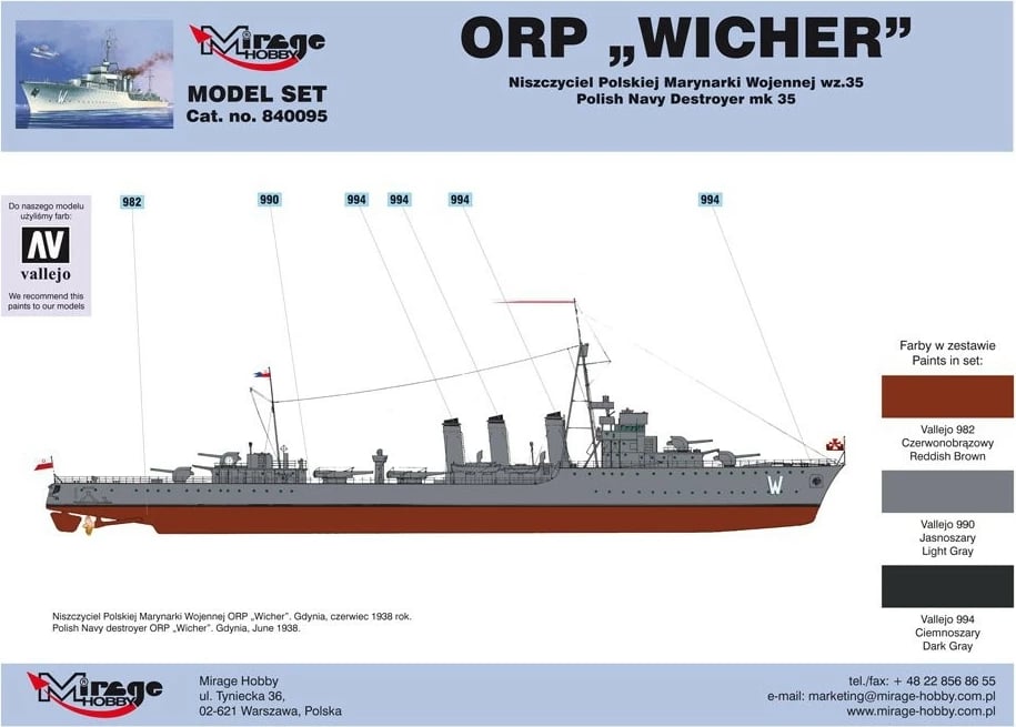 Set model anije Mirage ORP Wicher wz.35, 1:400, me ngjitës, bojëra dhe furçë