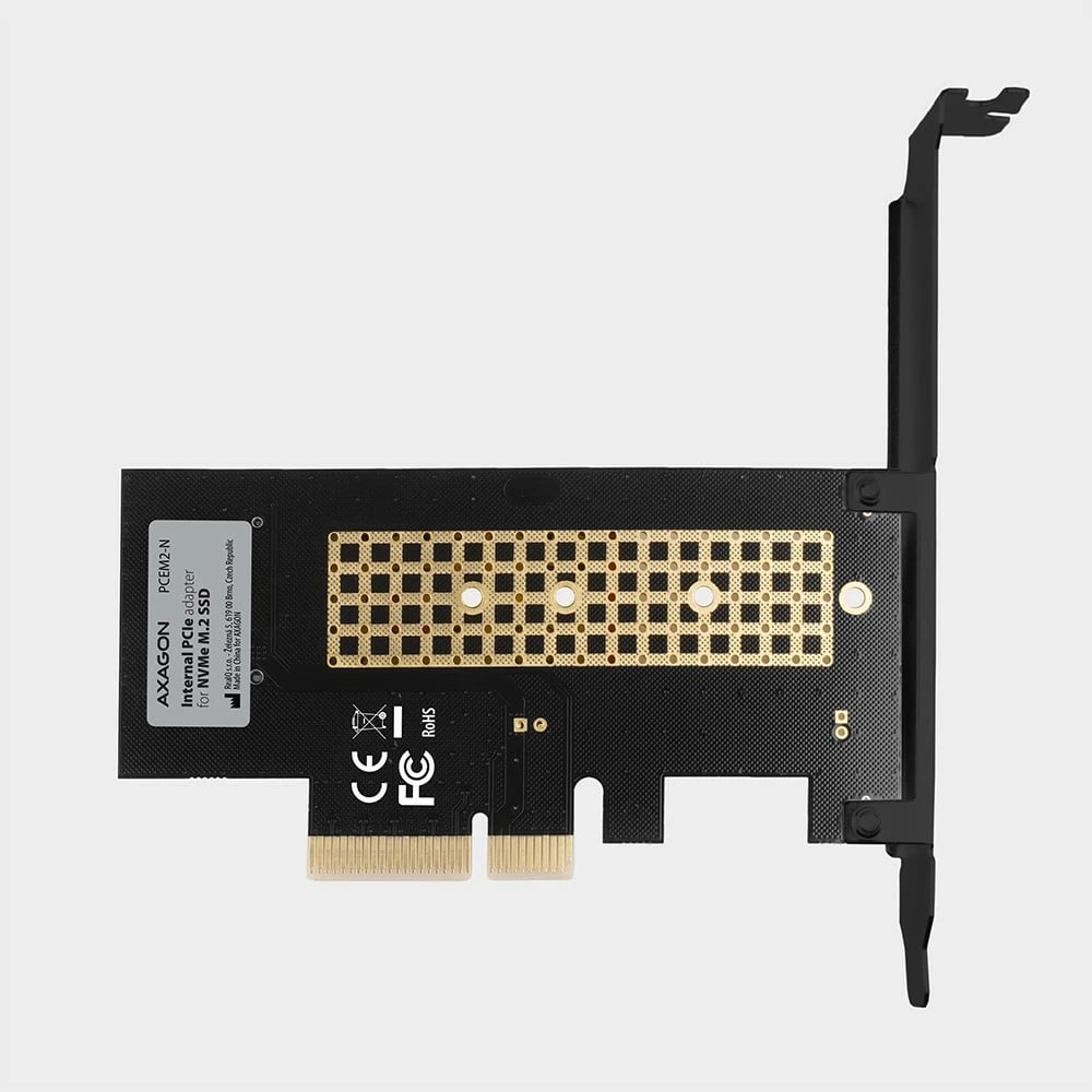 Adapter PCIe AXAGON PCEM2-N për SSD M.2 NVMe, me kapak standard dhe low-profile, i zi