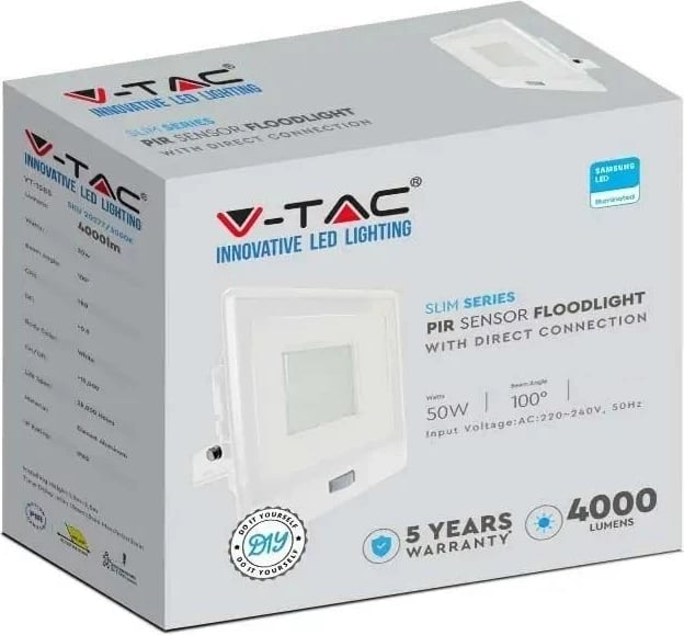 Projektor LED V-TAC VT-158S me sensor lëvizjeje, 50W, i bardhë