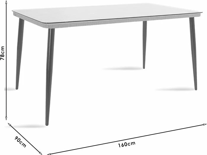Tavolinë Naoki metalike, ngjyrë e zezë-pe gri-xham, 160x90x78cm