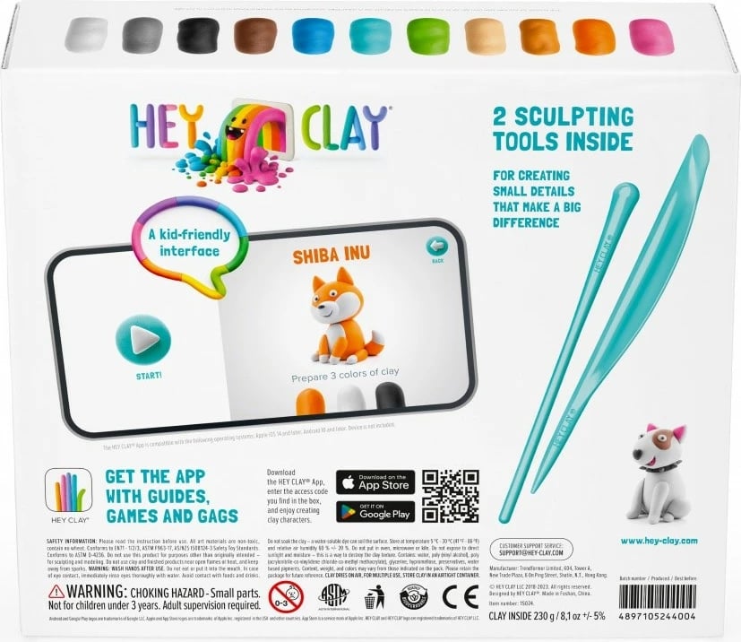 Set plastelinë, Tm Toys Hey Clay Dog Story HCL15024CEE, 15 kana, 11 ngjyra, me mjete dhe kod aplikacioni