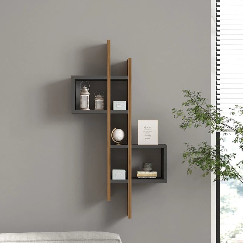 Raft muri Garel, hije arre-antracit, 53.8x19.6x108cm