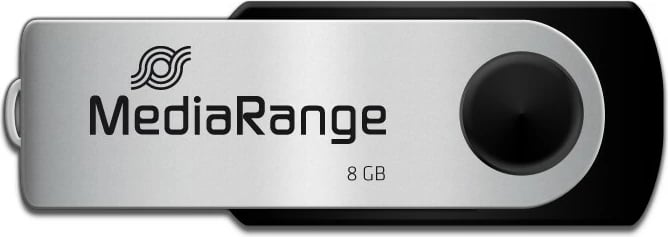 USB flash MediaRange MR908 8GB, USB 2.0, swivel, zi/argjendtë