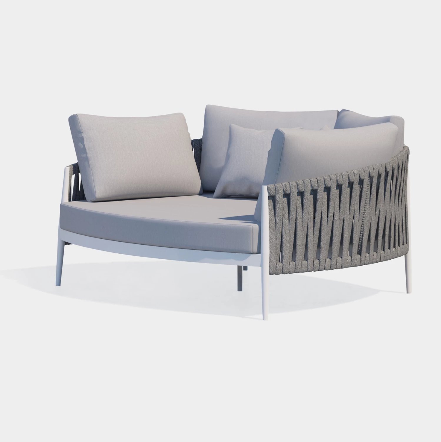 Daybed gjysmë-rrethor Polaris, alumin krem, litar dhe stof OLEFIN bezhë, 164x144x84cm