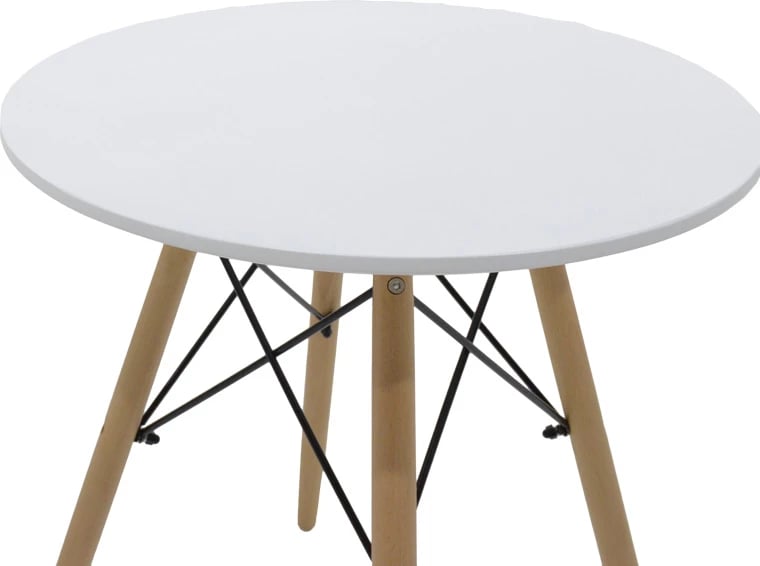 Set tavoline me dy karrige Julita-Parker, MDF e bardhë, këmbë natyrale, D60x73cm
