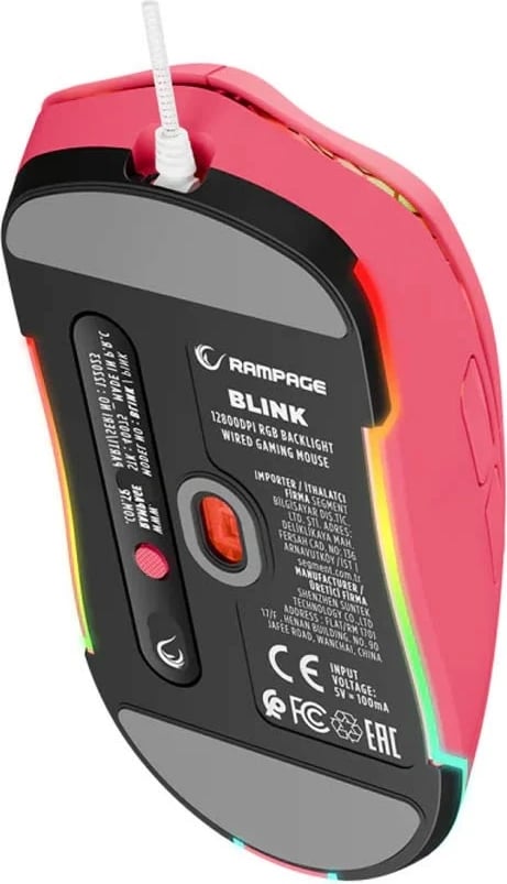 Maus gaming Rampage BLINK, USB, 12800 DPI, RGB, sensor optik, rozë