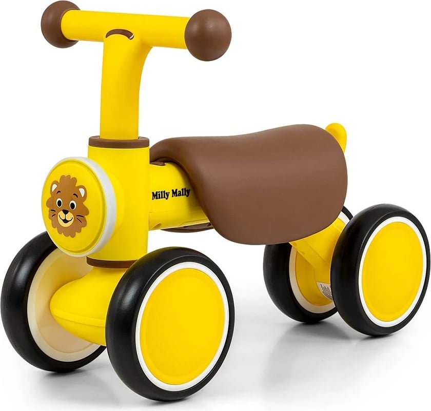 biçikletë pa pedale fëmijësh Milly Mally York 4 rrota LED dhe tinguj 12-36 muaj e verdhë