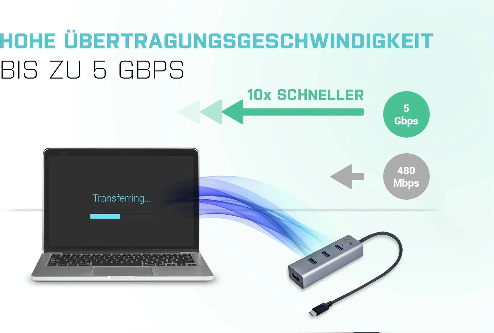USB-C HUB I-Tec Metal 4 porta, USB 3.2 Gen 1, 5000 Mbit/s, gri