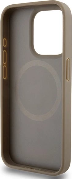 Mbështjellës DKNY Leather Printed Pattern Metal Logo MagSafe për iPhone 15 Pro, Kafe