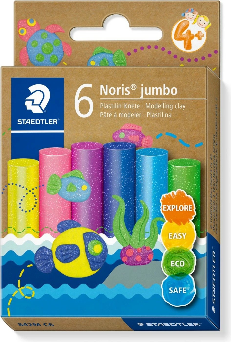 Plastelinë modeluese STAEDTLER 842M C6, 6 ngjyra, për fëmijë, multikolor