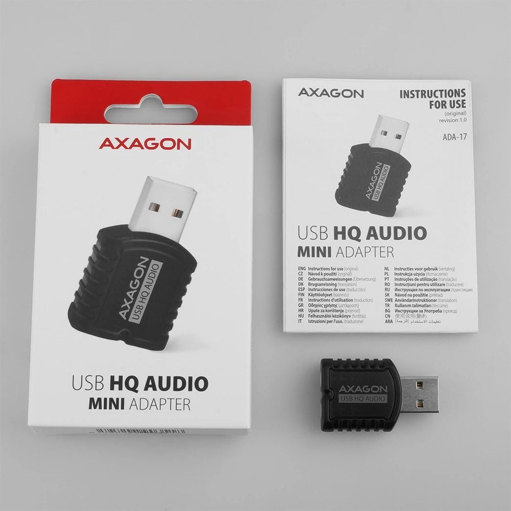 Kartë zanore e jashtme AXAGON ADA-17, USB 2.0 MINI, 96kHz/24-bit, e zezë