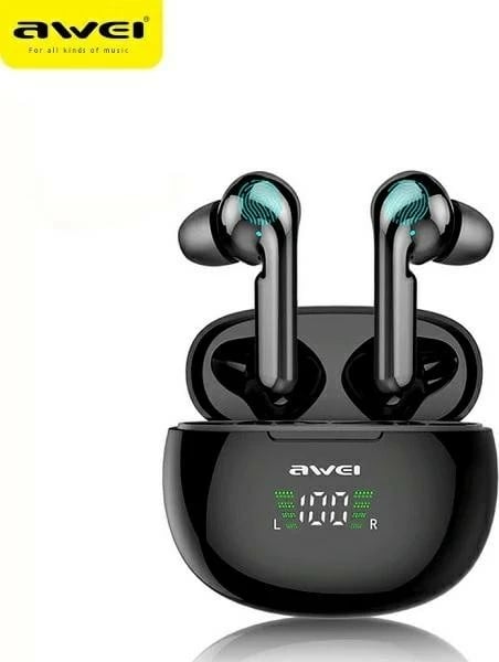 Kufje wireless AWEI T15P, Bluetooth 5.0, me mikrofon, të zeza, me kuti karikimi