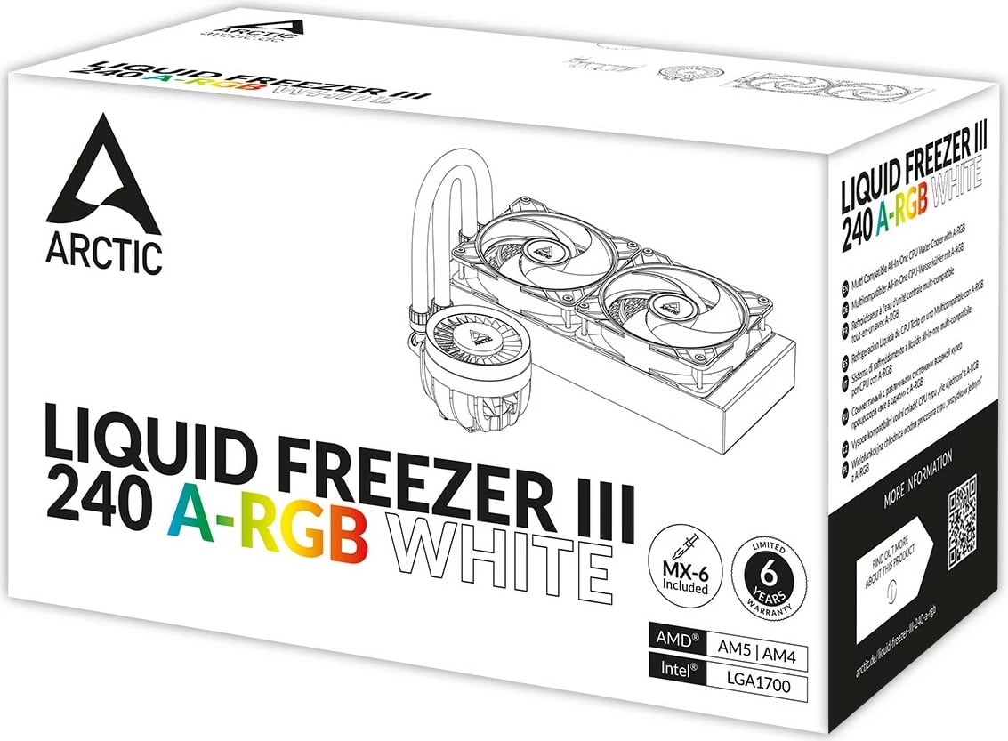 Ftohës uji ARCTIC Liquid Freezer III 240 A-RGB, 12 cm, 48.82 cfm, Bardhë Ftohës uji ARCTIC Liquid Freezer III 240 A-RGB, 12 cm, 48.82 cfm, Bardhë