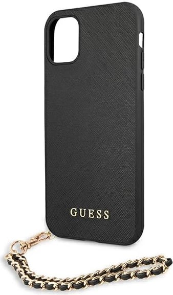 Mbështjellës Guess Saffiano Chain për iPhone 11/Xr 6.1", i zi