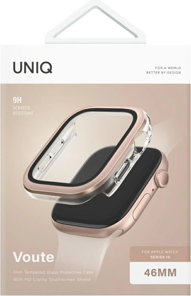 Mbështjellës UNIQ Voute për Apple Watch 10, 46mm, xham i fortë, rozë e artë