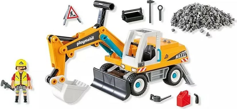 Set lodrash Playmobil Action Heroes 71749, ekskavator i madh me figurë dhe aksesorë, 32 pjesë